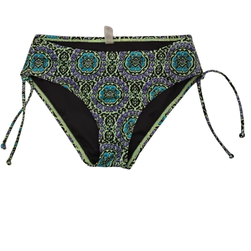 Victorias Secret‎ Bikini Bottoms Green Purple Medallion Paisley Side Tie Swim-S